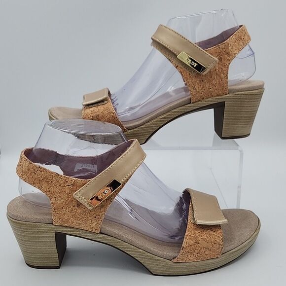 Naot Intact Khaki Beige Cork Heeled Sandals Strappy Hook And Loop 42 US 11-11.5 - Picture 1 of 10
